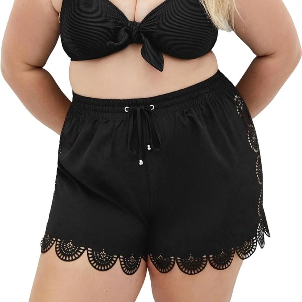City Chic Black Swim Coverup Shorts XS/14